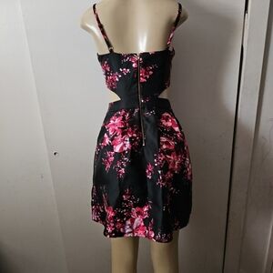 A. Byer Black and Pink Floral Backless Dress